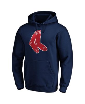 Men's Navy Distressed Boston Red Sox Cooperstown Collection Huntington Logo Fitted Pullover Hoodie