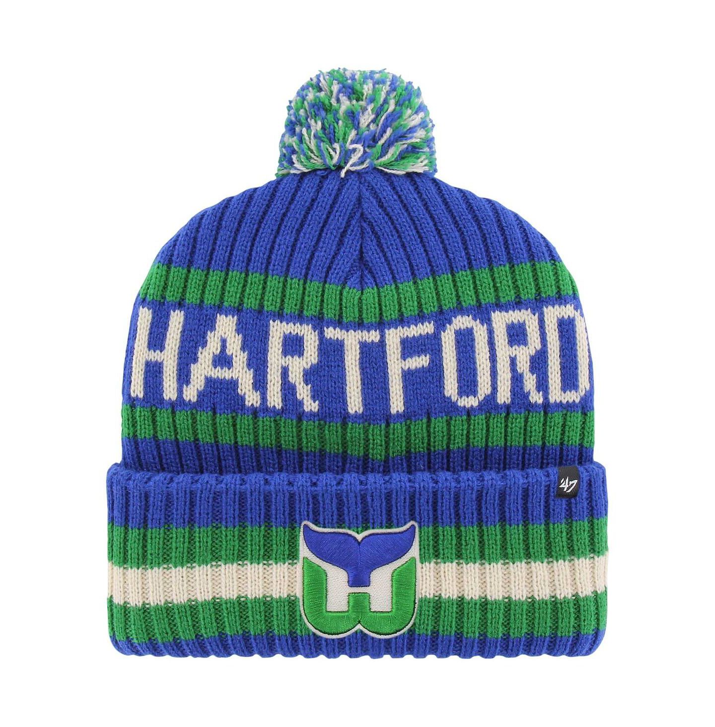 Мужская шапка '47 Brand Blue Hartford Whalers Bering Cuffed Knit Hat with Pom — фото 1