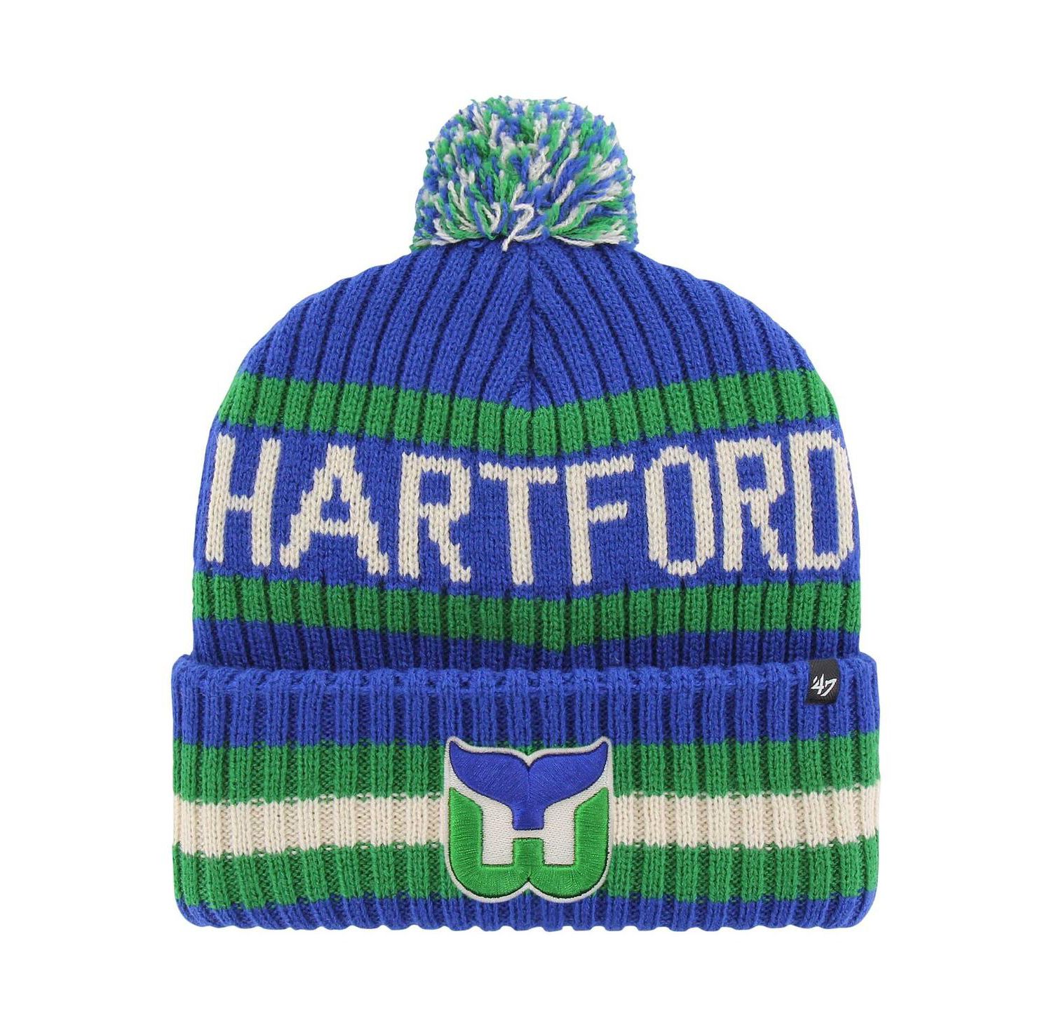 Men's Blue Hartford Whalers Bering Cuffed Knit Hat with Pom