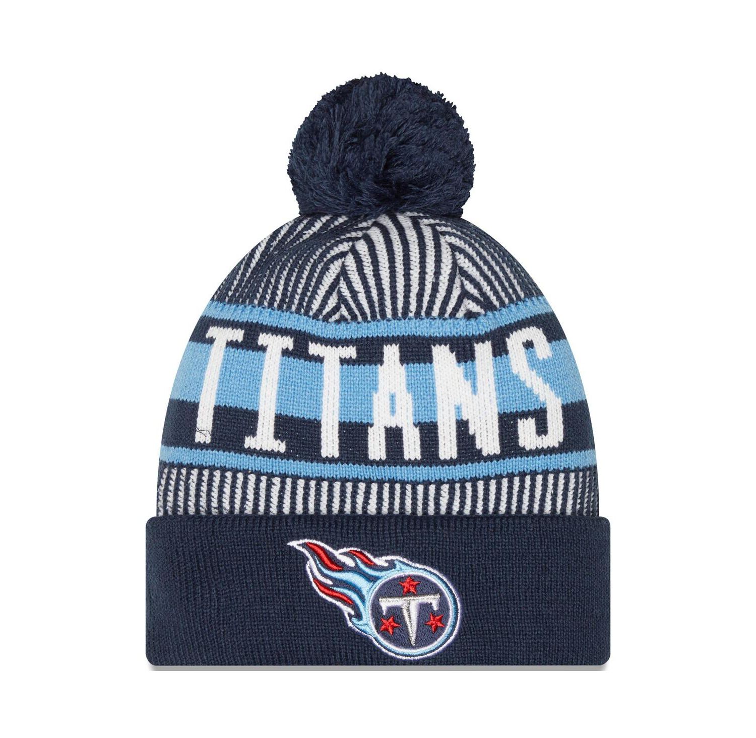 Men's Navy Tennessee Titans Striped Cuffed Knit Hat with Pom