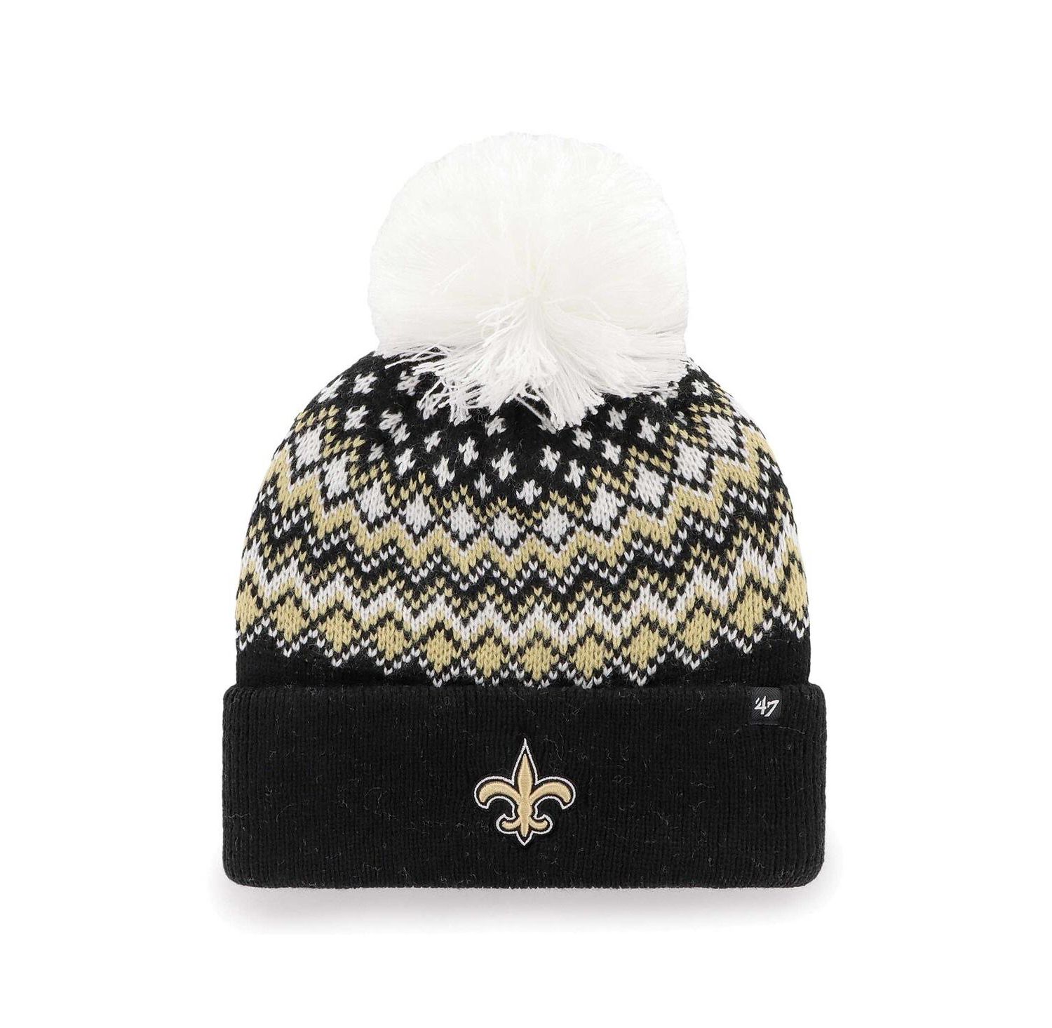 Women's Black New Orleans Saints Elsa Cuffed Knit Hat with Pom