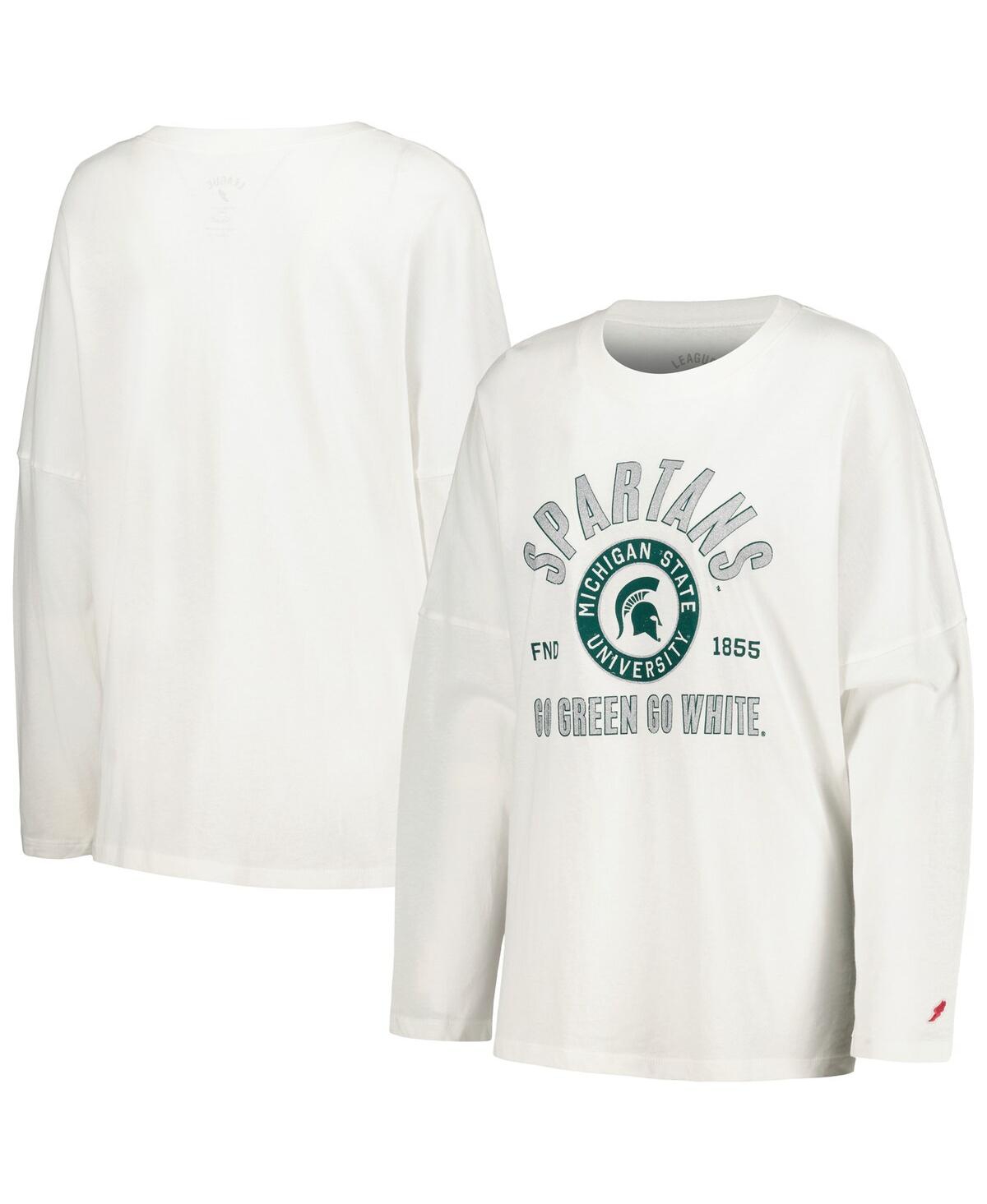 Women's League Collegiate Wear White Distressed Michigan State Spartans Clothesline Oversized Long Sleeve T-shirt - White
