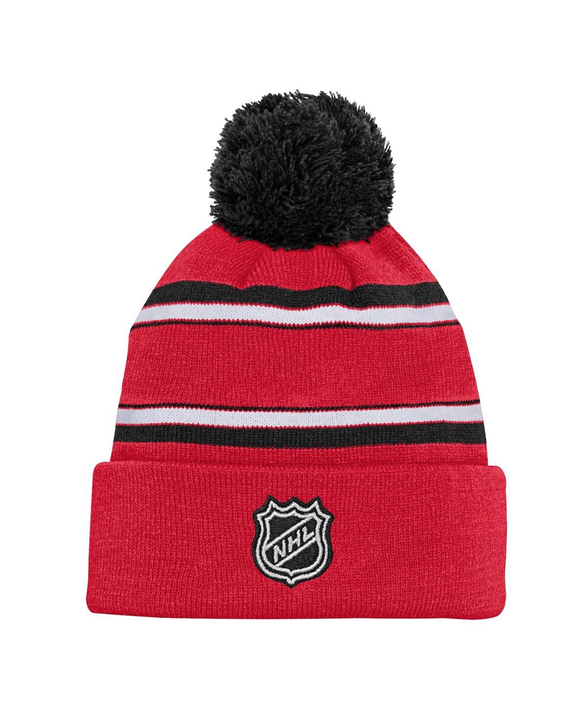 Outerstuff Youth Boys And Girls Chicago Blackhawks Red Jacquard Cuffed Knit Hat With Pom In Red