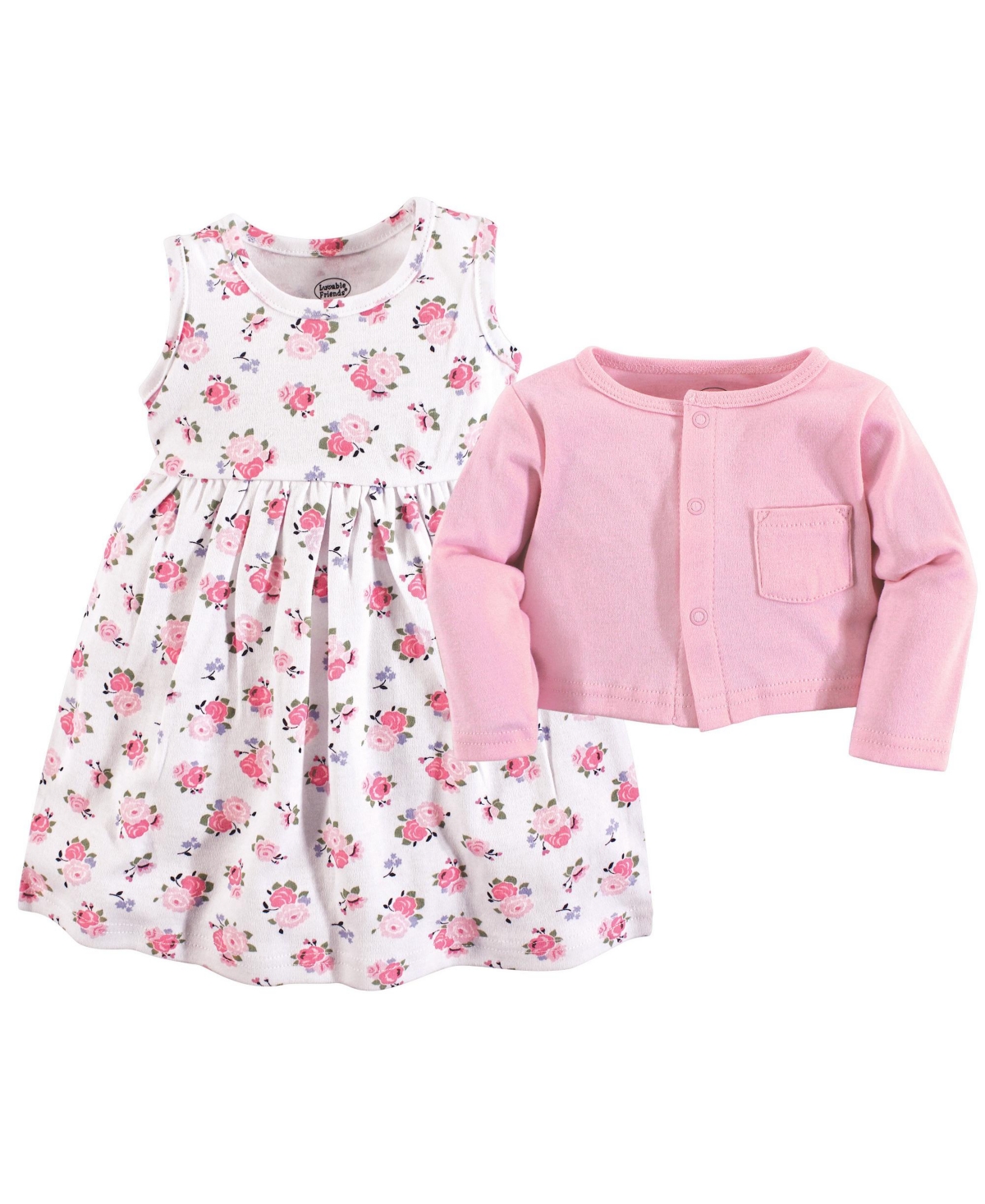 Luvable Friends Toddler Girls Dress and Cardigan 2pc Set, Blue Floral