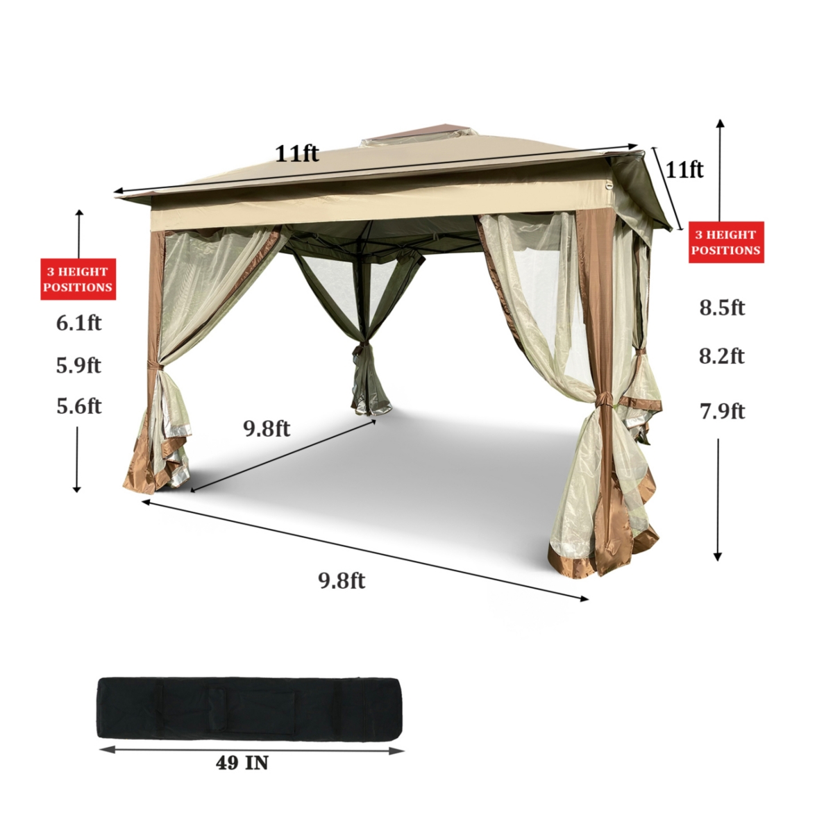 Streamdale Furniture Outdoor 11FT Pop Up Gazebo Canopy With Removable Zipper Netting, 2-Tier