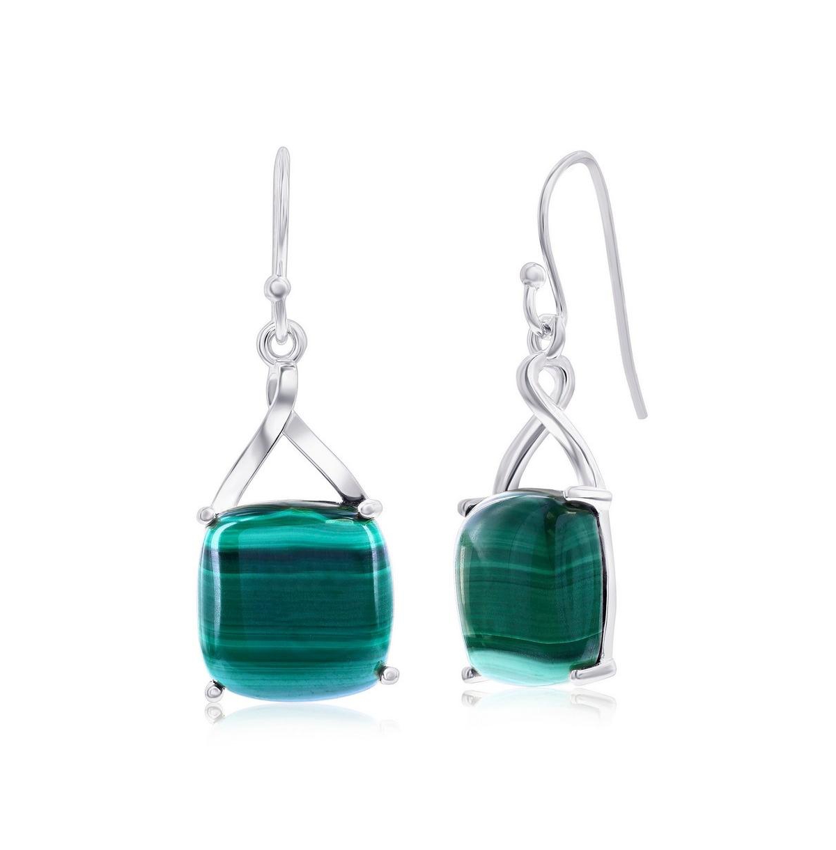 Sterling Silver or Gold plated over Sterling Silver Square Malachite Earrings - Gold