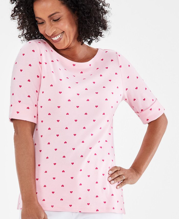 Style & Co Women's HeartPrint ElbowSleeve Knit Top, Regular & Petite