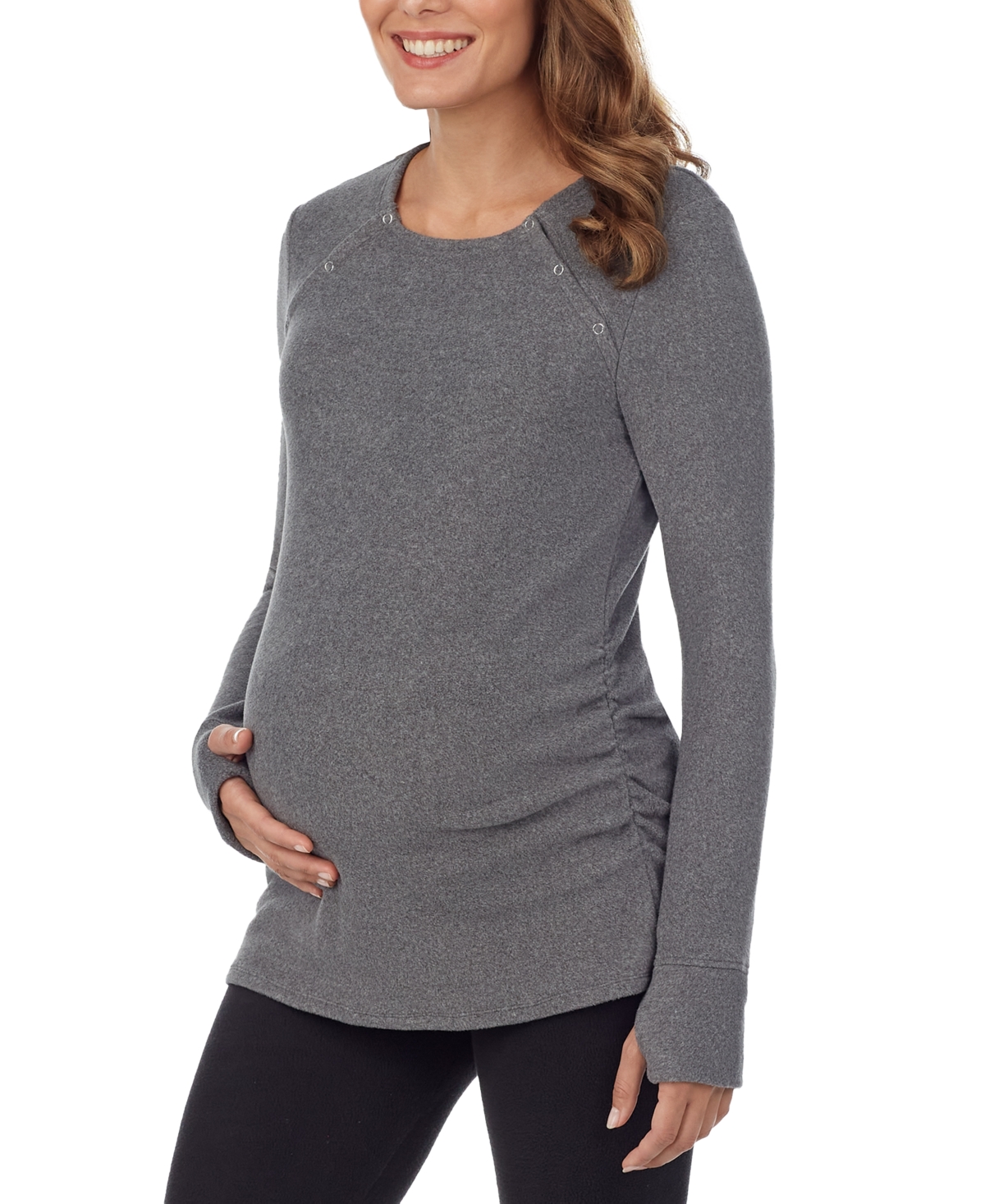Cuddl Duds Women's Long-sleeve Snap-front Maternity Top In Charcoal