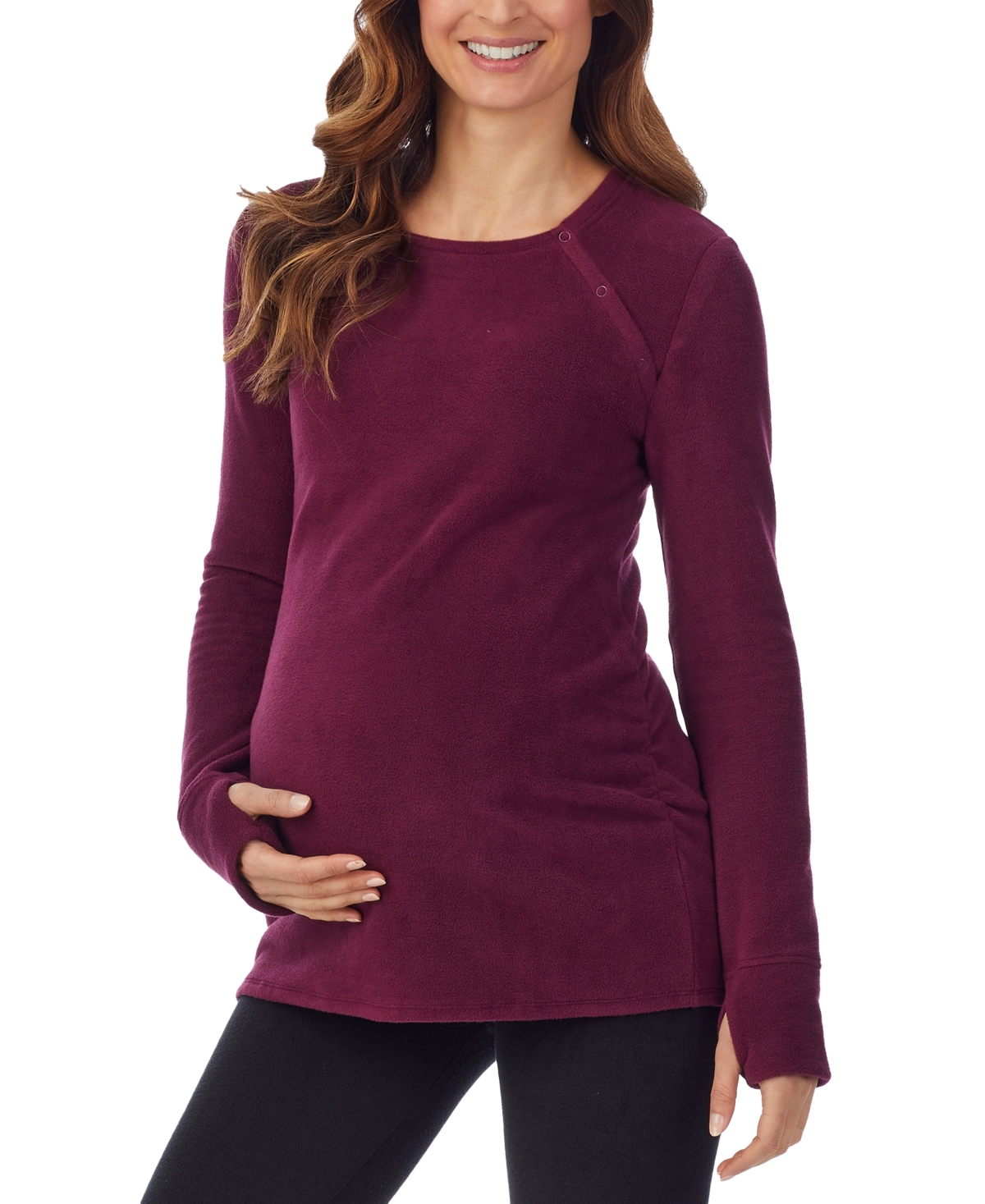 Cuddl Duds Women's Long-sleeve Snap-front Maternity Top In Grape