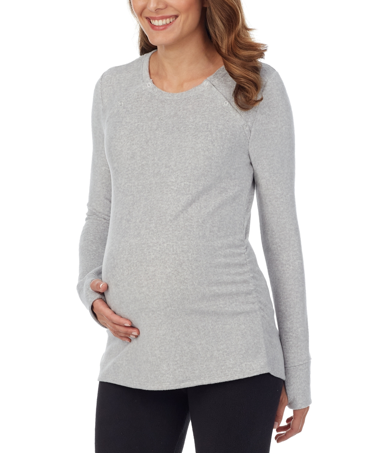 Cuddl Duds Women's Long-sleeve Snap-front Maternity Top In Light Grey Heather