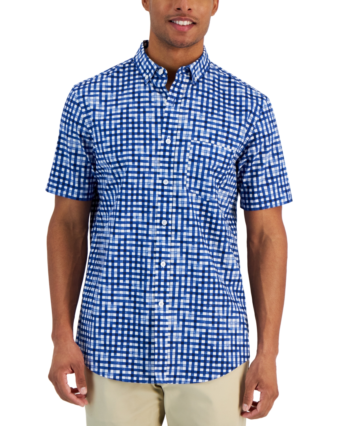 Club Room Men's Gingham Poplin Shirt, Created For Macy's In Laser Blue