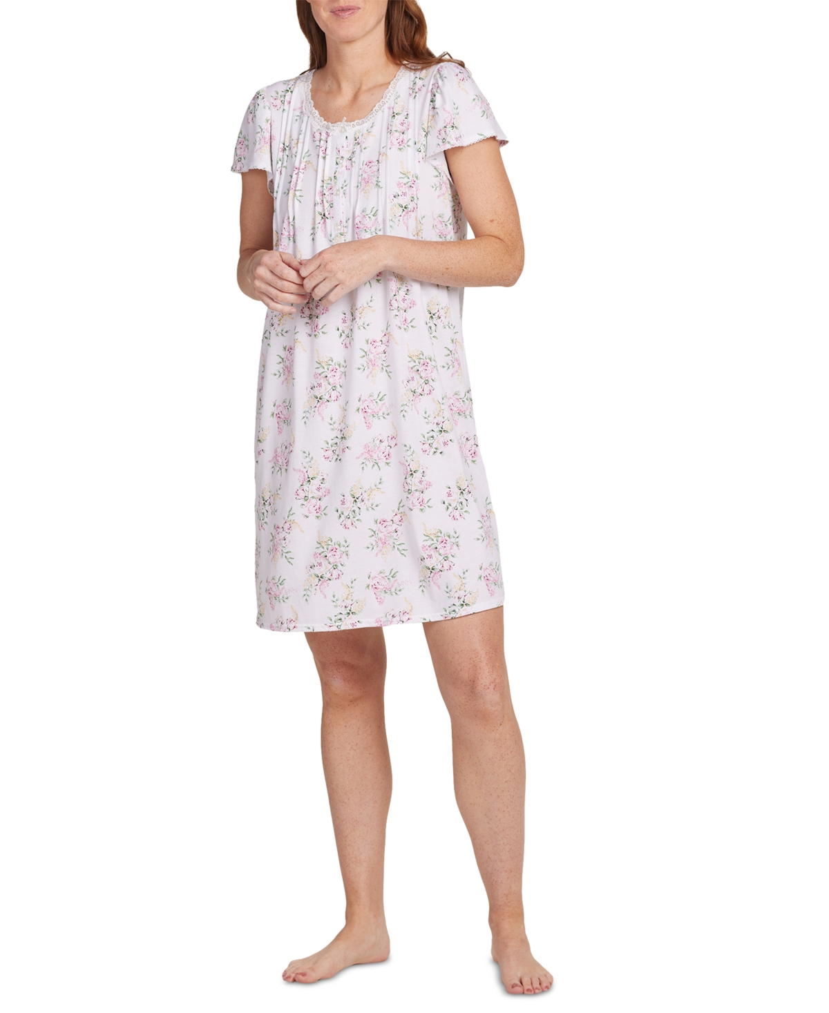 Women's Short-Sleeve Floral Nightgown - Pink/yellow Rose Floral