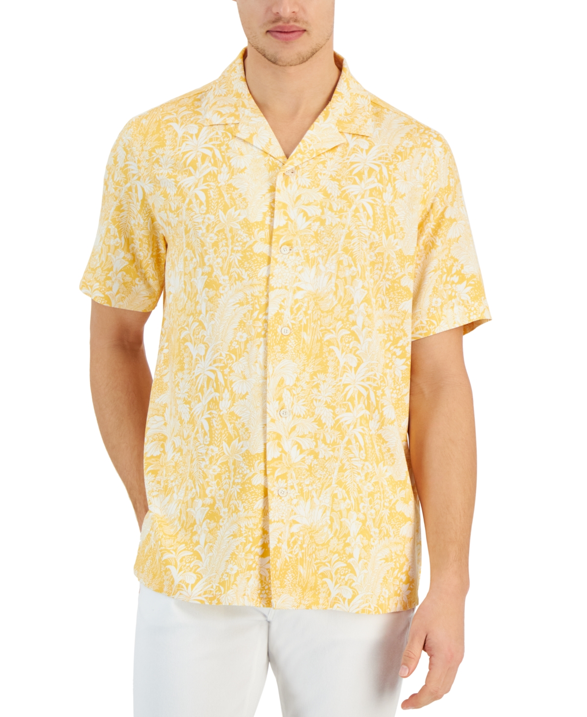 Men's Regular-Fit Tropical-Print Button-Down Camp Shirt, Created for Macy's - Mostrich