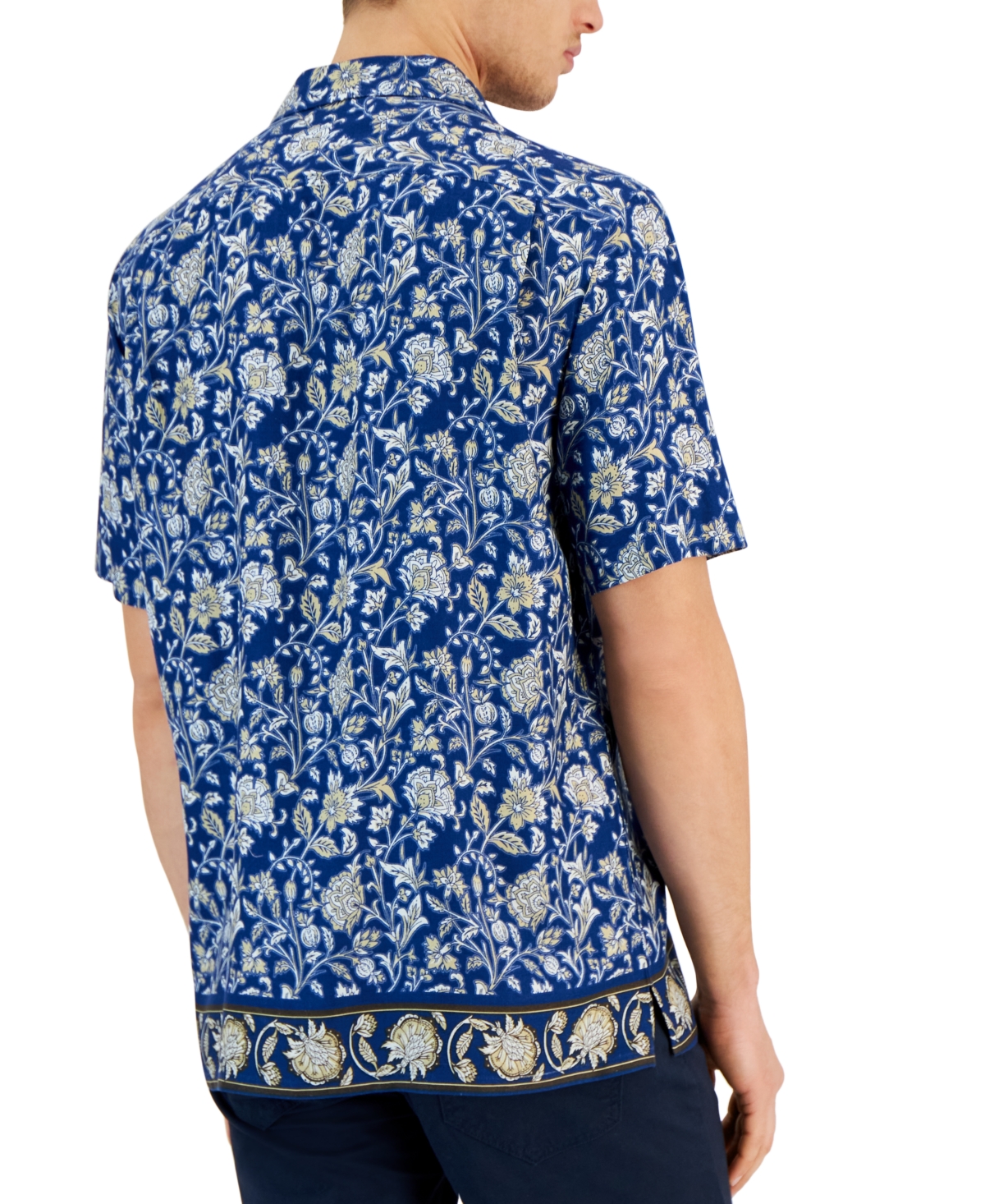 Shop Club Room Men's Aretta Regular-fit Floral-print Button-down Camp Shirt, Created For Macy's In Navy Crush