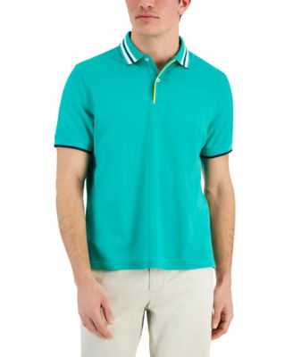 Club Room - Men's Short Sleeve Striped-Collar Pique Polo Shirt