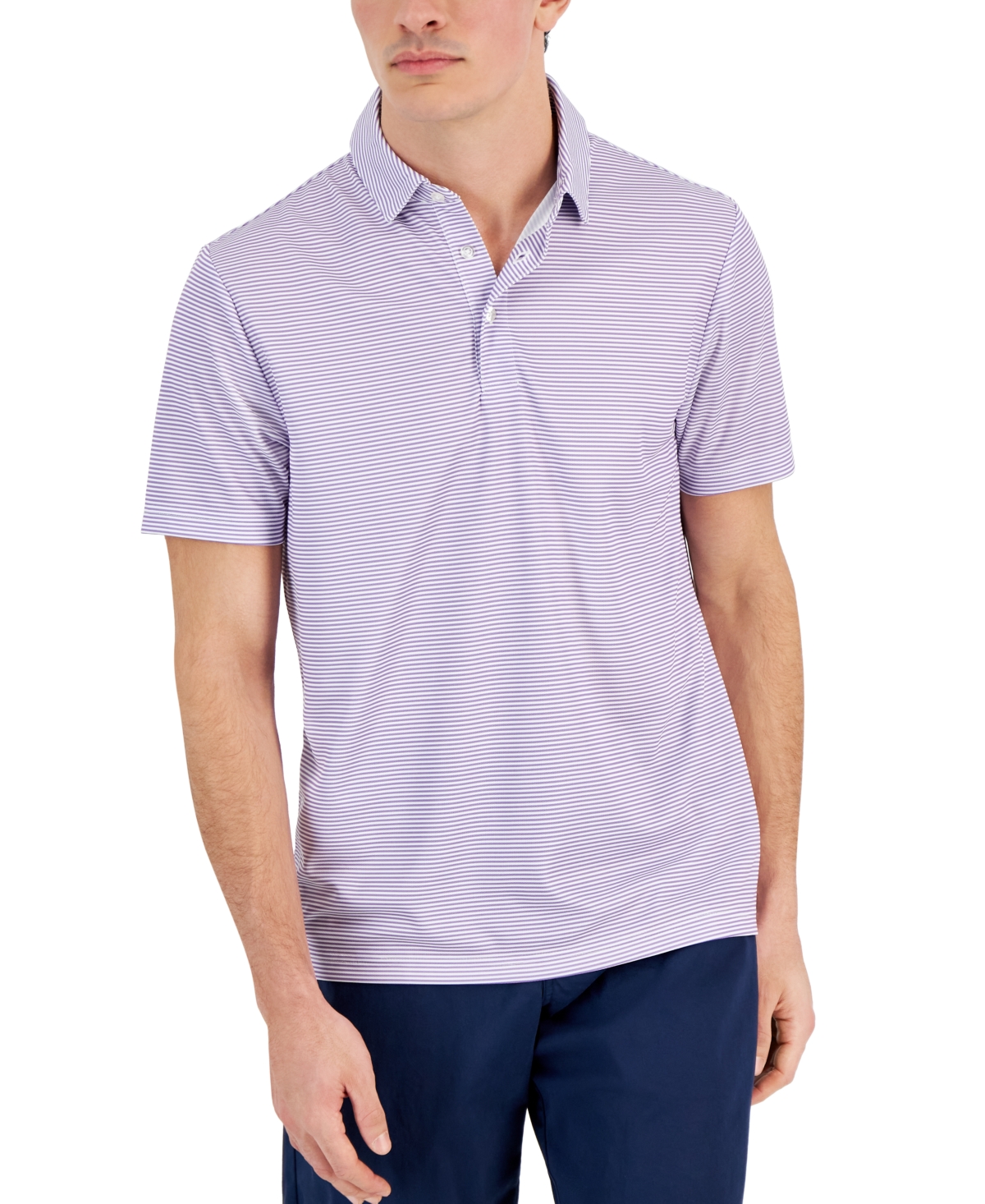 Men's Feeder Stripe Short Sleeve Tech Polo Shirt, Created for Macy's - Plush Lavender