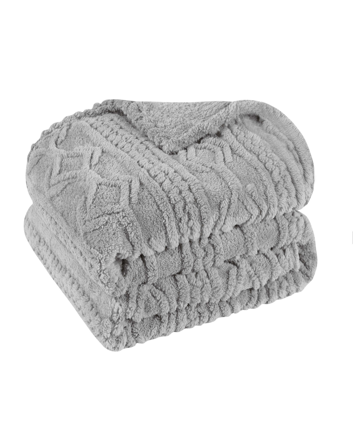 Superior Boho Knit Jacquard Fleece Plush Fluffy Blanket, Twin In Platinum