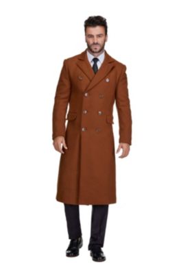 Big & Tall Double-Breasted Knee Length Wool Blend Three Button Long Overcoat Top Coat