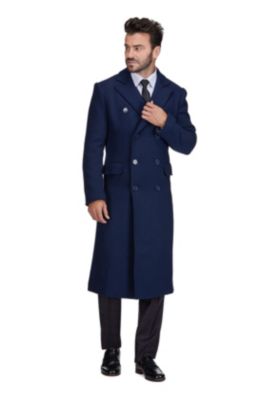 Big & Tall Double-Breasted Knee Length Wool Blend Three Button Long Overcoat Top Coat