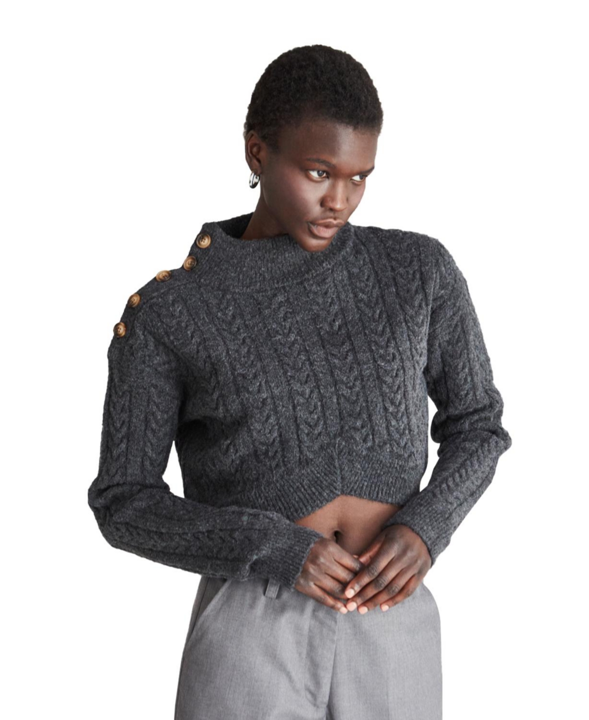 Women's Oliva Mock Neck Crop Sweater - Charcoal