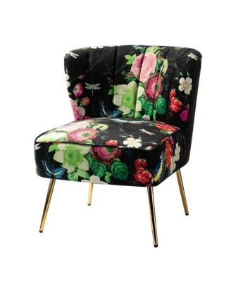 1 piece Tufted Floral Fabric Gold Metal Legs  Accent Chair