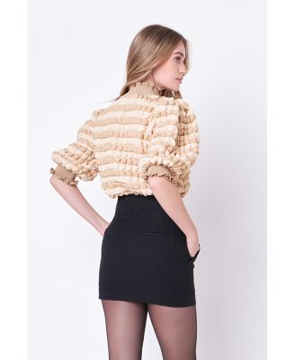 Women's Textured Mock Neck Short Sleeve Blouse