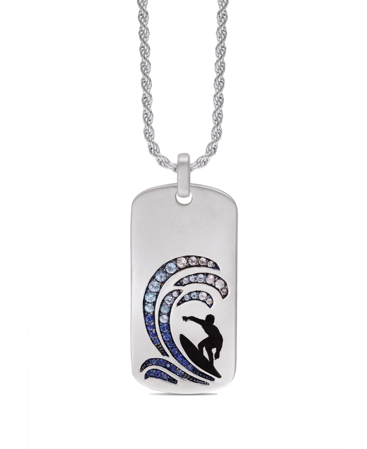 LUVMYJEWELRY STERLING SILVER SURFER'S PARADISE DESIGN BLUE SAPPHIRE, WHITE TOPAZ GEMSTONE TAG CHAIN