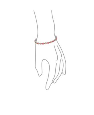 Solitaire Round Created Opal Tennis Bracelet Sterling Silver