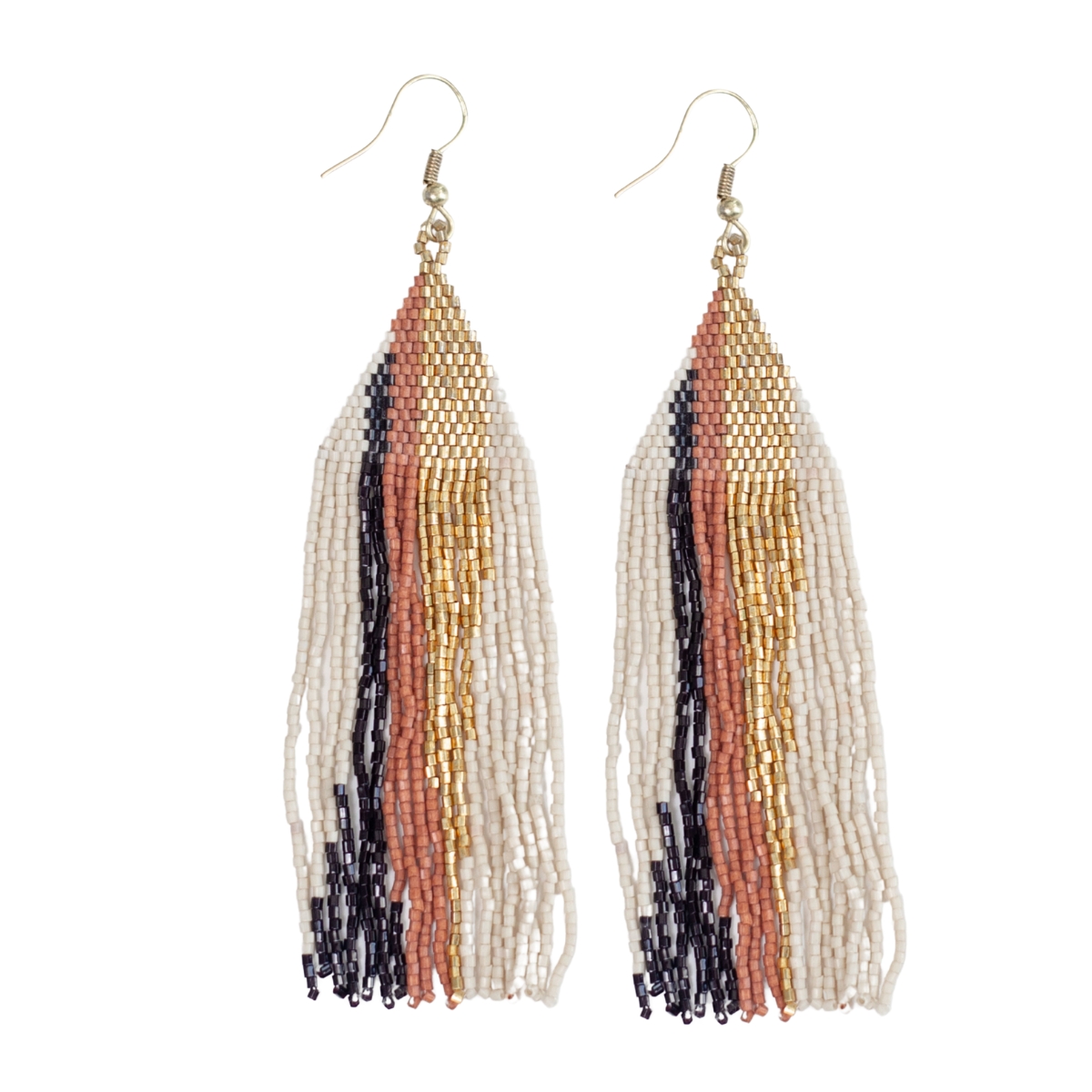 Ink + Alloy Camielle Abstract Stripe Beaded Fringe Earrings Mixed Metallic In Brown