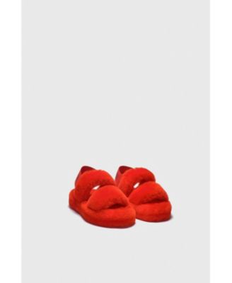 Women's Shearling Double Stripe Slides,Curly Wool