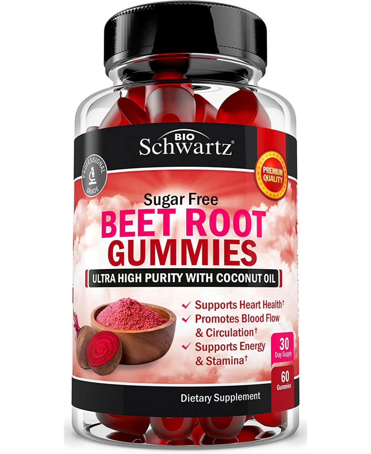 Sugar-Free Beet Root Gummies - Blood Pressure Support - Strawberry Flavor, 60 Count