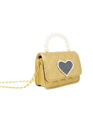 Girl's Gold Quilted Pearl Handle Heart Bag