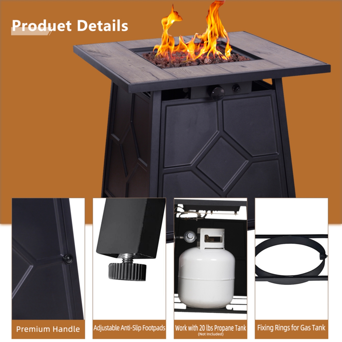 Streamdale Furniture 40,000 Btu Steel Propane Gas Fire Pit Table With Steel Lid, Weather Cover