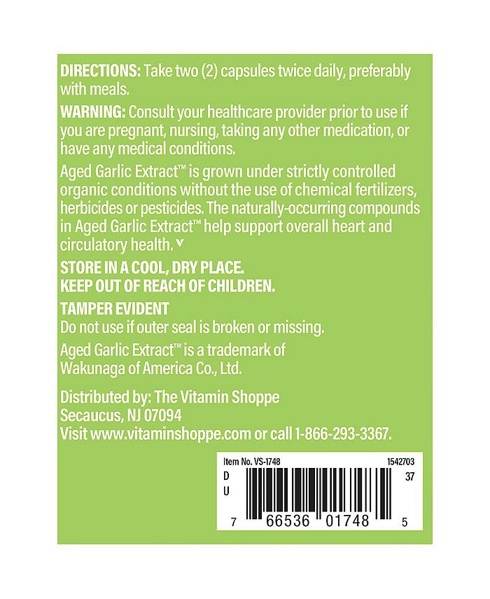 The Vitamin Shoppe Odorless Aged Garlic Extract Supports
