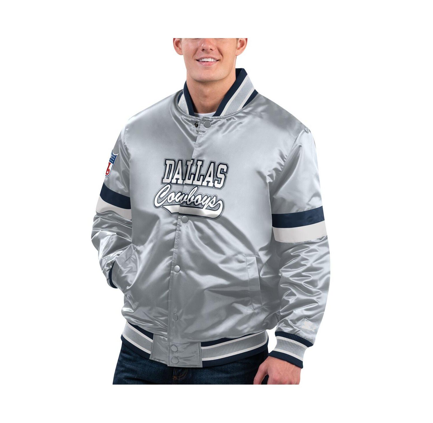 Men's Gray Dallas Cowboys Home Game Satin Full-Snap Varsity Jacket