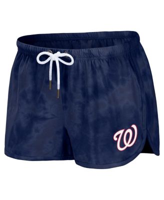 Women's Navy Distressed Washington Nationals Tie-Dye Cropped Pullover Sweatshirt and Shorts Lounge Set