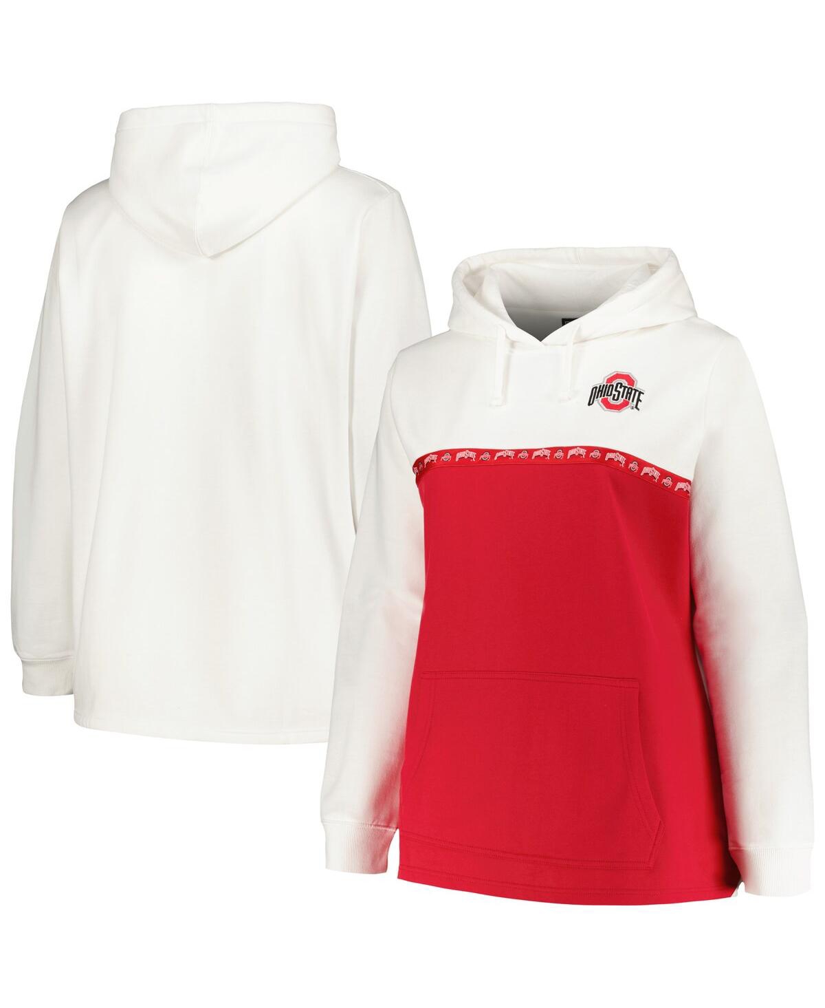 Shop Profile Women's  White, Scarlet Ohio State Buckeyes Plus Size Taping Pullover Hoodie In White,scarlet