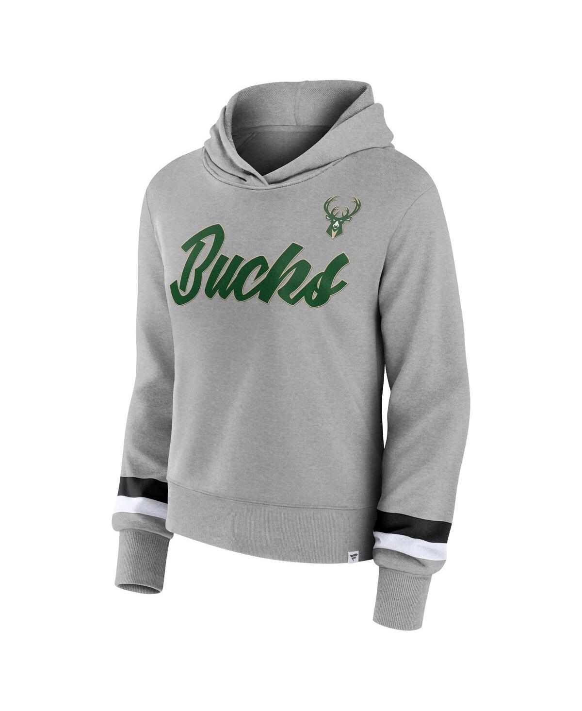 Fanatics Branded Heather Gray Milwaukee Bucks Halftime Pullover Hoodie In Heather Gray
