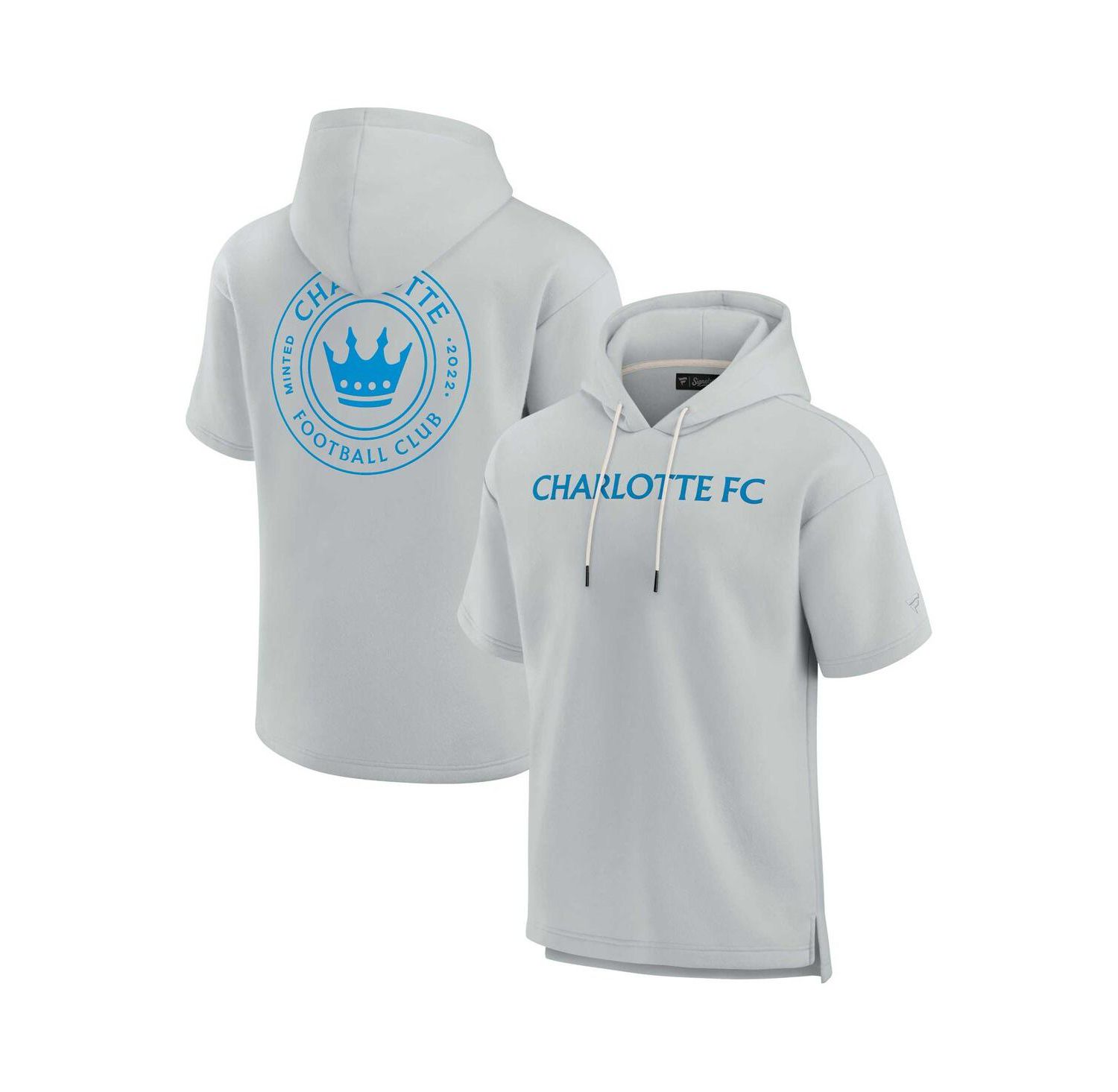 Men's and Women's Gray Charlotte FC Super Soft Fleece Short Sleeve Pullover Hoodie
