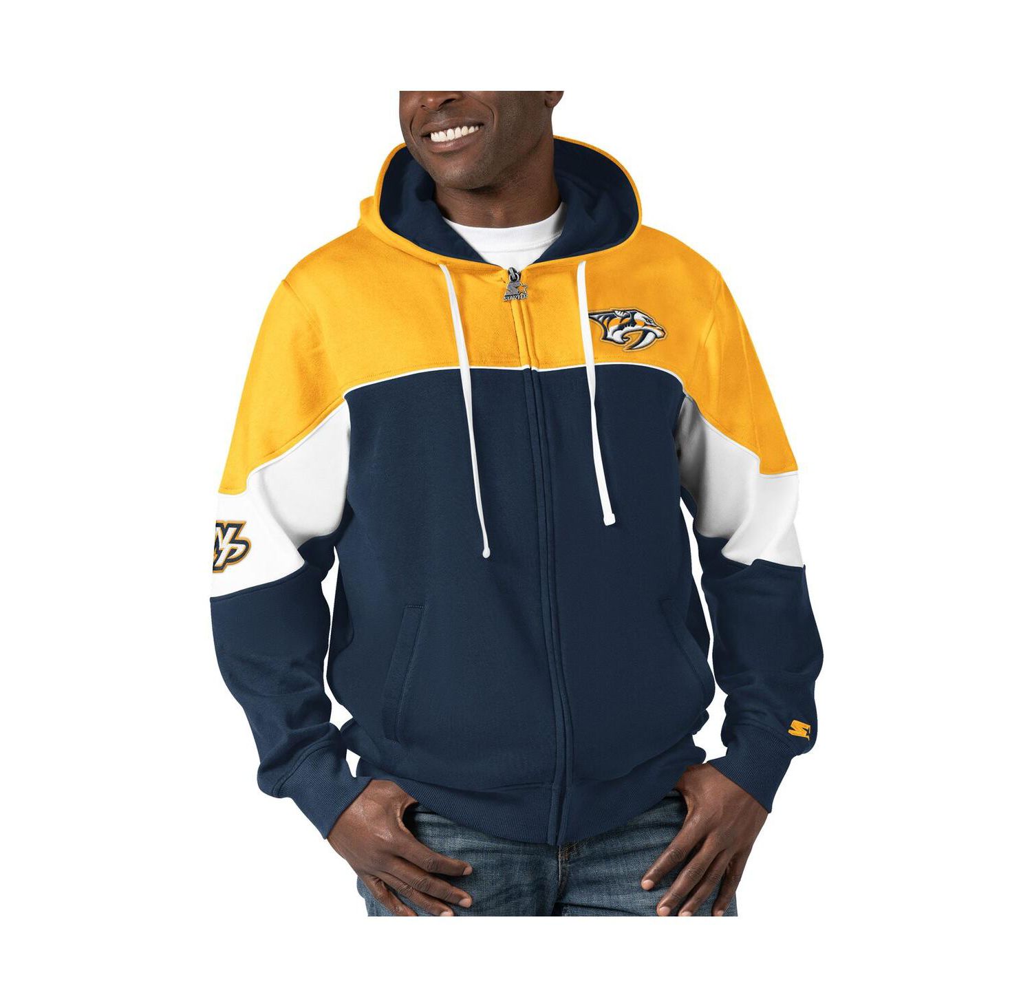 Men's Navy, Gold Nashville Predators Power Forward Full-Zip Hoodie