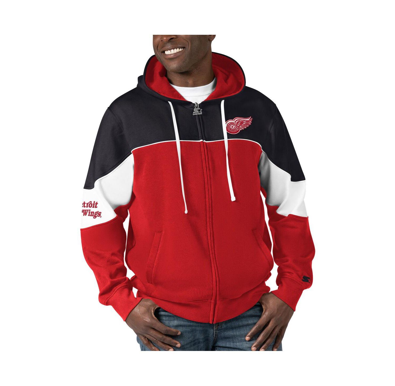 Men's Red, Black Detroit Red Wings Power Forward Full-Zip Hoodie