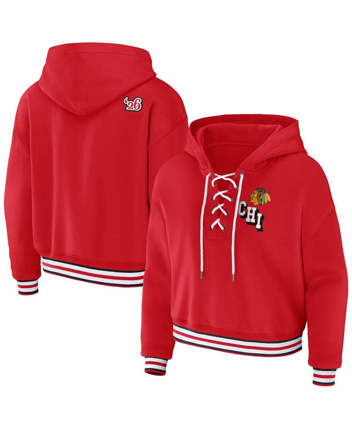 Wear By Erin Andrews Women's  Red Chicago Blackhawks Lace-up Pullover Hoodie
