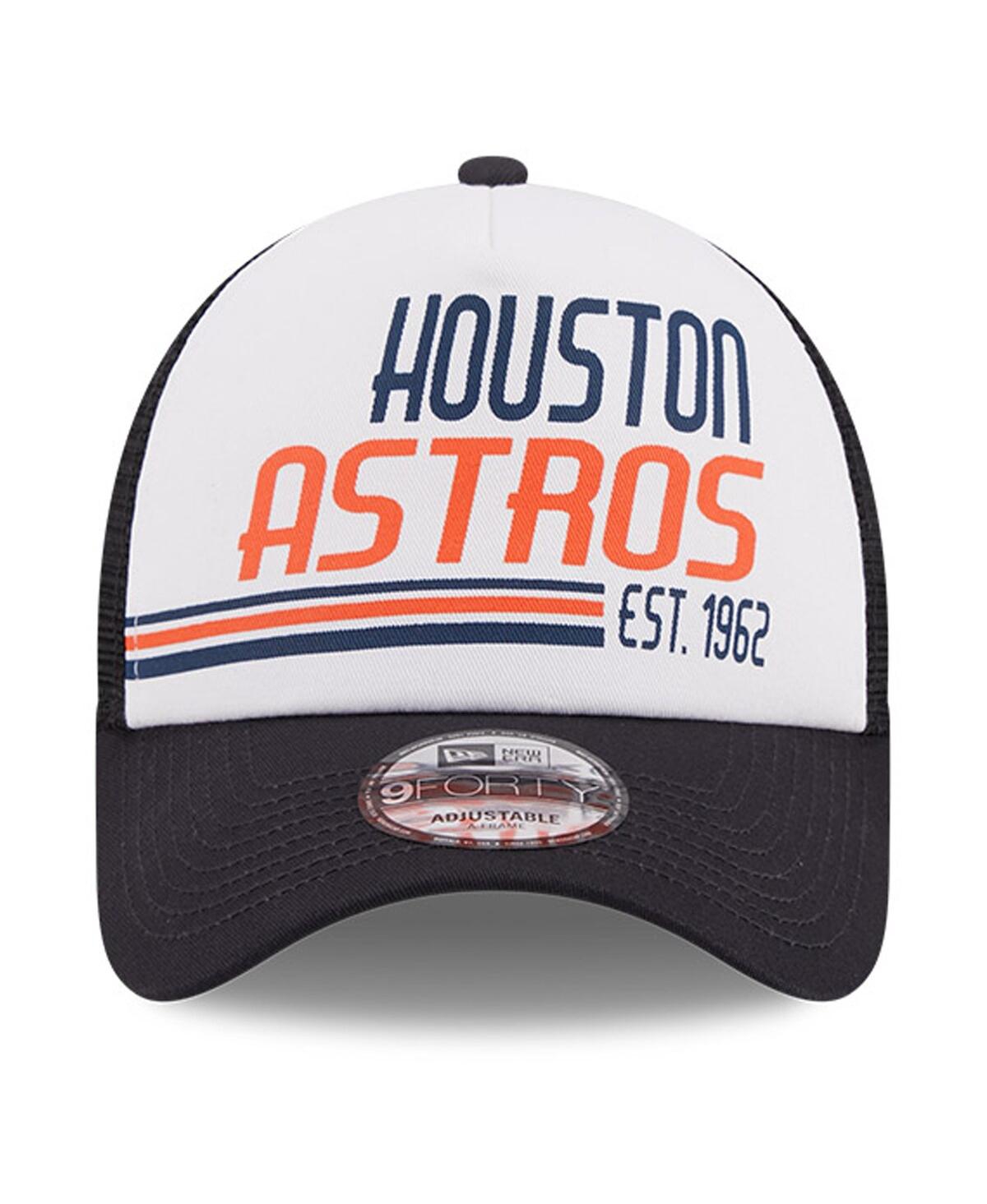New Era Men's  White, Navy Houston Astros Stacked A-frame Trucker 9forty Adjustable Hat In White,navy