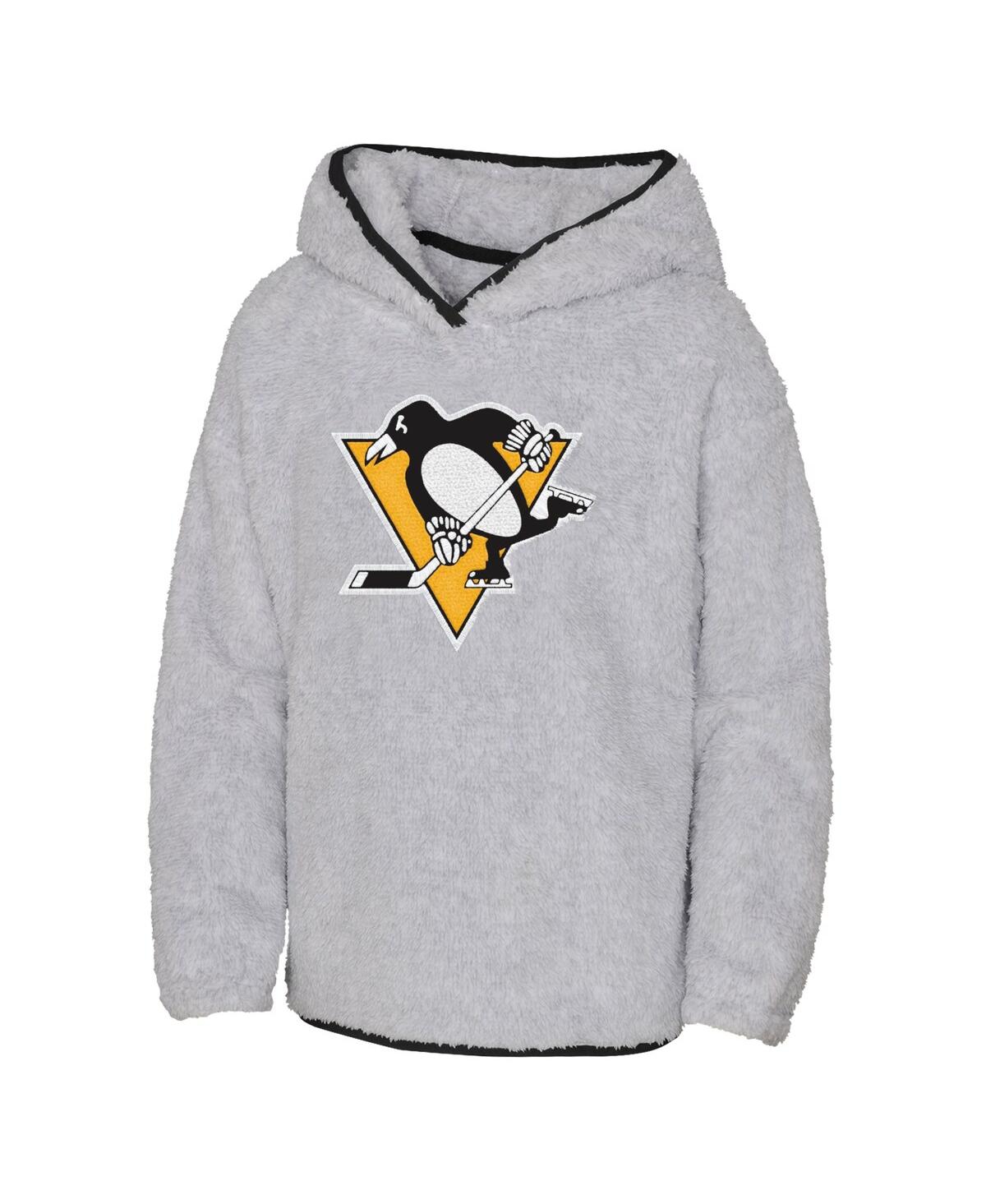 Outerstuff Girls Youth Heather Gray Pittsburgh Penguins Ultimate Teddy Fleece Pullover Hoodie In Heather Gray