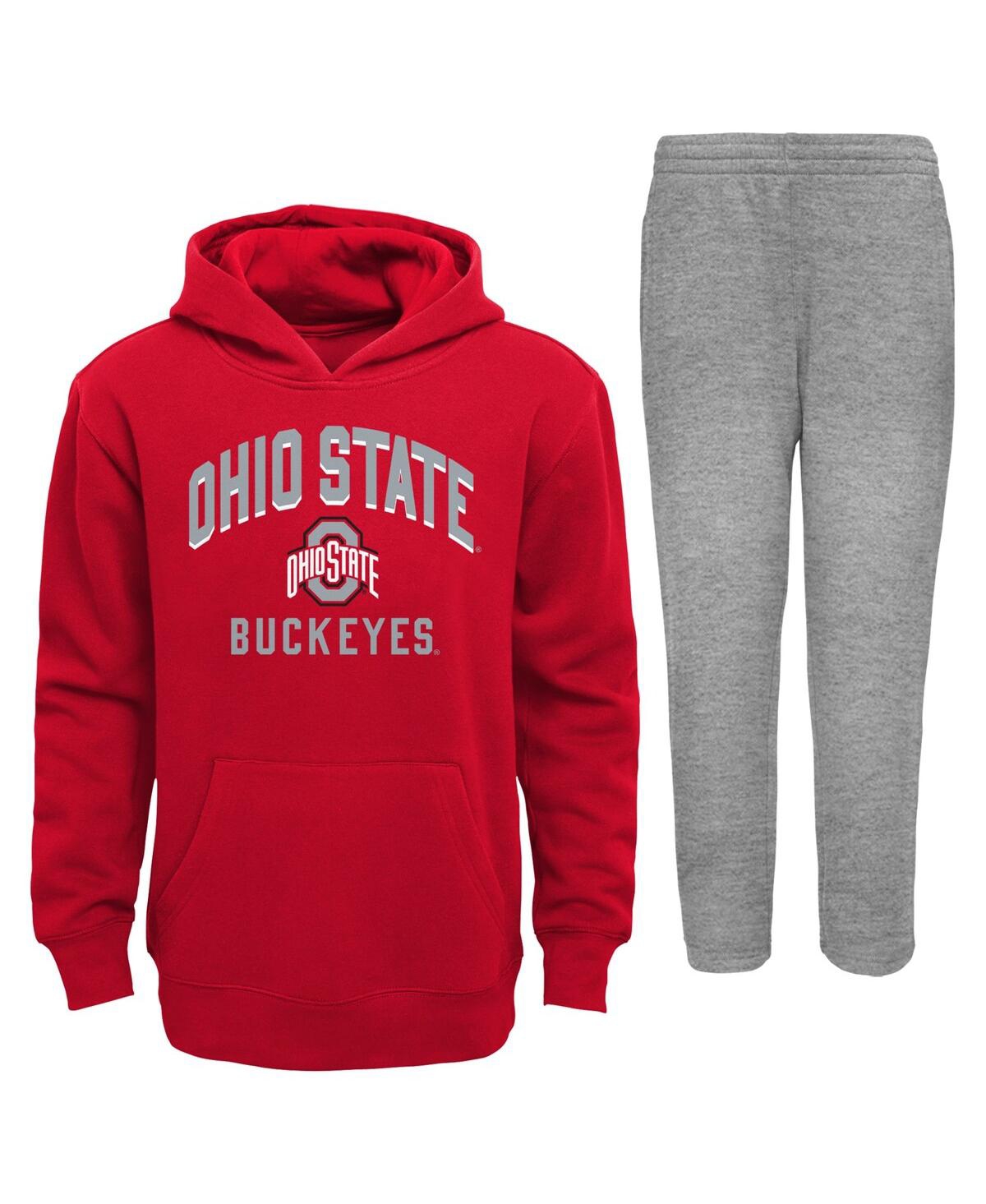 Shop Outerstuff Infant Boys And Girls Scarlet, Gray Ohio State Buckeyes Play-by-play Pullover Fleece Hoodie And Pant In Scarlet,gray
