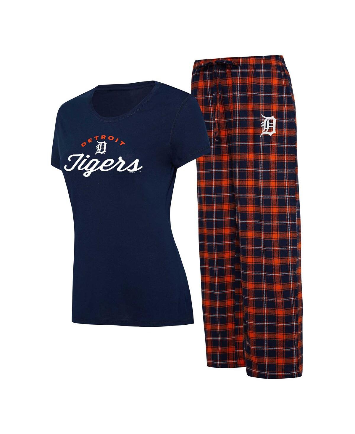 Shop Concepts Sport Women's  Navy, Orange Detroit Tigers Arctic T-shirt And Flannel Pants Sleep Set In Navy,orange