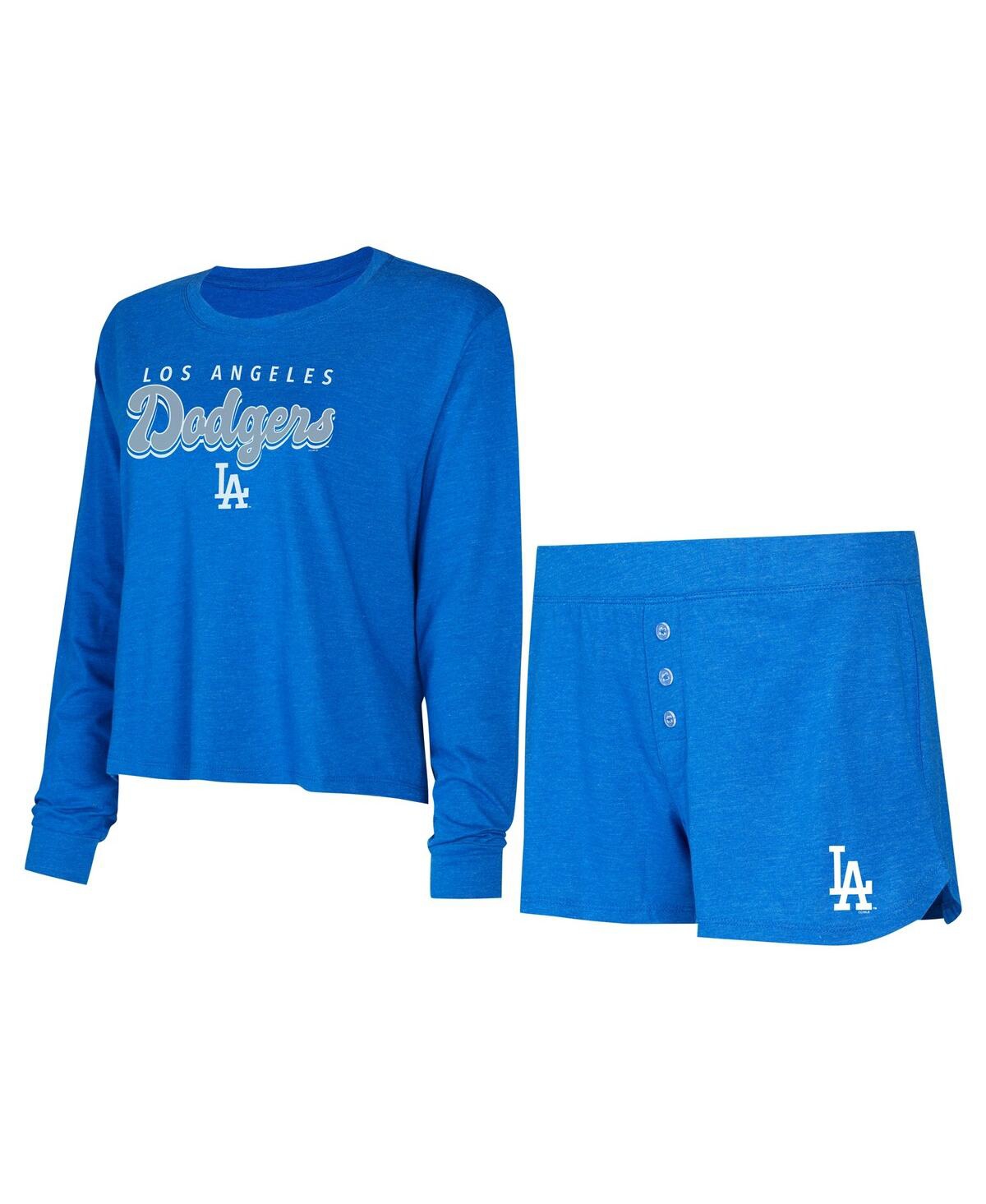 Shop Concepts Sport Women's  Royal Los Angeles Dodgers Meter Knit Long Sleeve T-shirt And Shorts Set