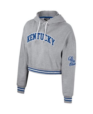 Women's Heather Gray Distressed Kentucky Wildcats Cropped Shimmer Pullover Hoodie