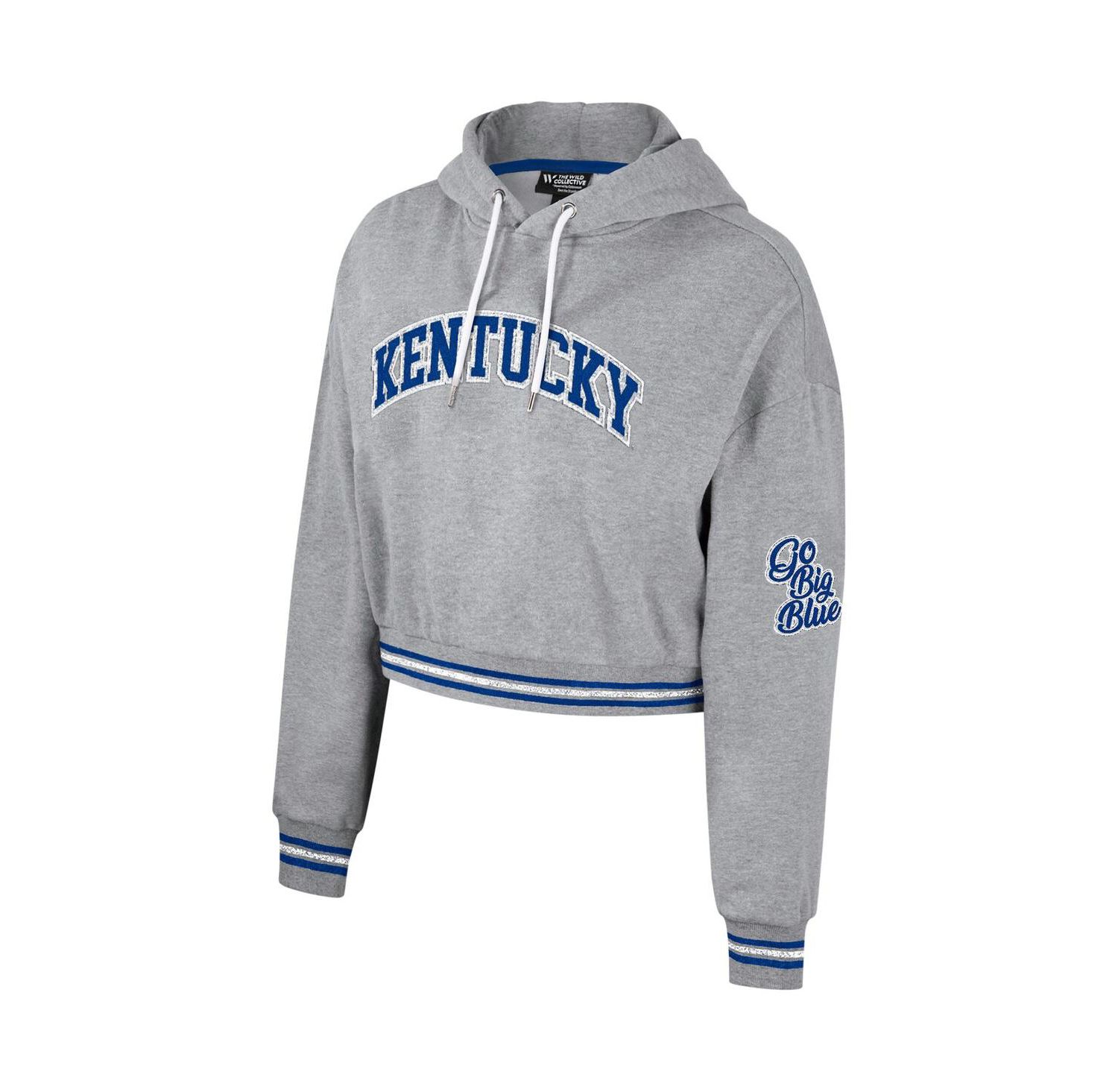 Women's Heather Gray Distressed Kentucky Wildcats Cropped Shimmer Pullover Hoodie