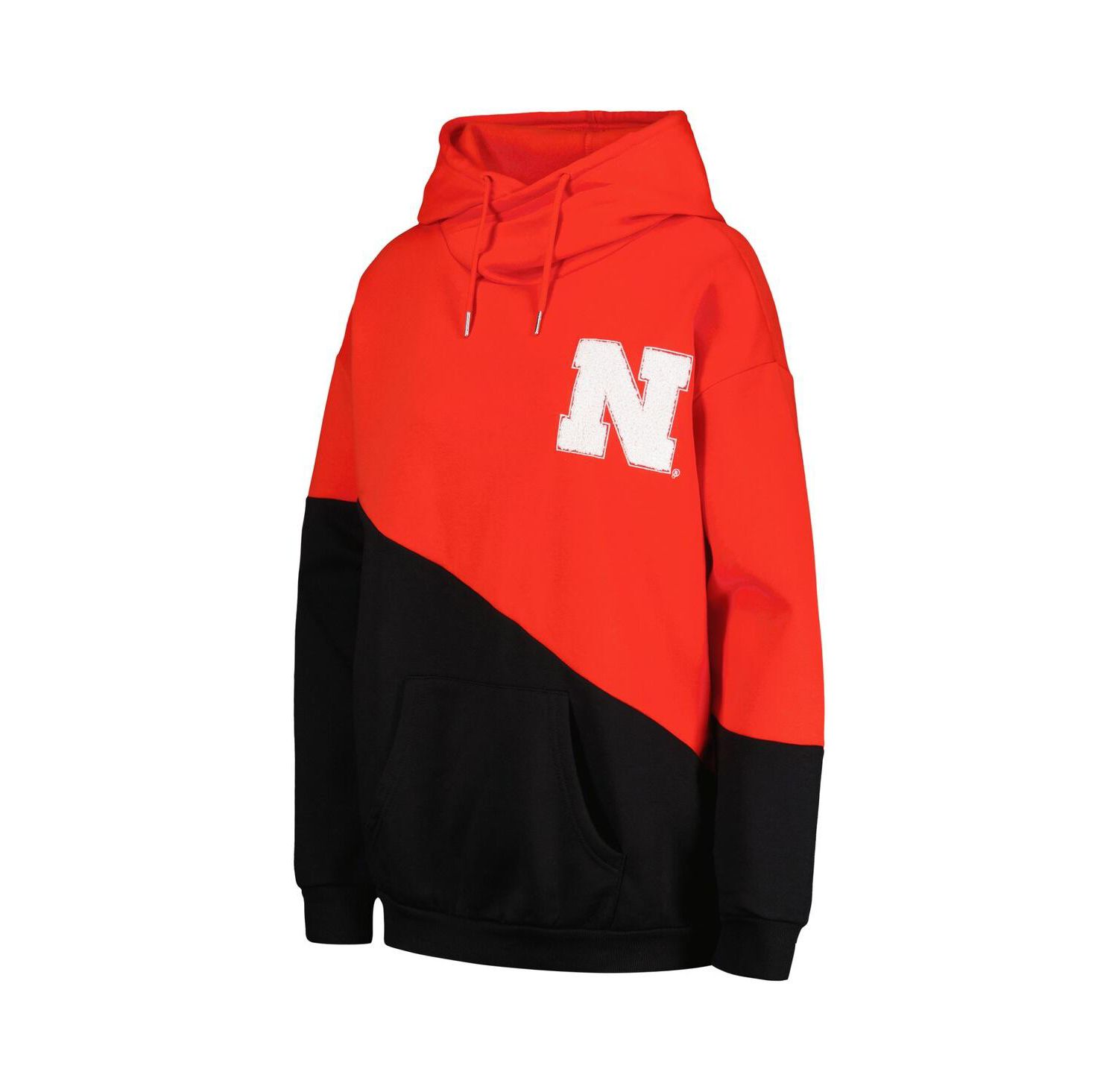 Women's Scarlet, Black Nebraska Huskers Matchmaker Diagonal Cowl Pullover Hoodie
